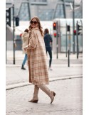 Women\'s beige orange checkered shirt coat 8892 - Online store - Boutique